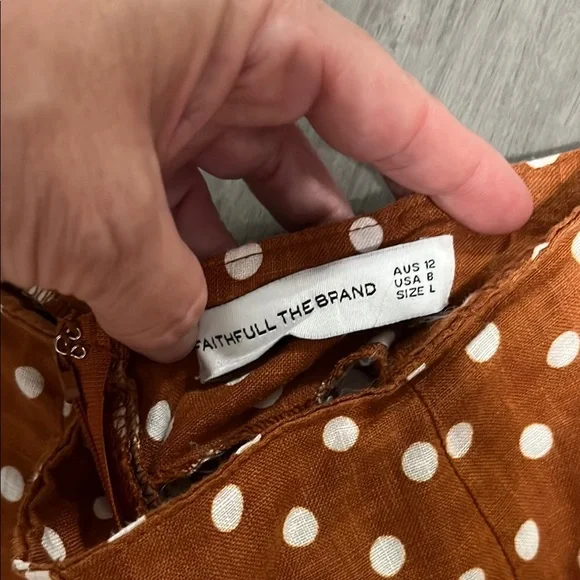 FAITHFULL The Brand Amber Linen Polka Dot Size 8 Wide Leg Pants Pockets - Picture 6 of 9